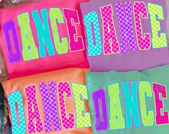 Retro Neon Checkered DANCE png, Neon Dance Mom Distressed Sublimation, Cute Cheer Mom Design, Dance Ballet, Ballet Mama,Ballet Dance Mom