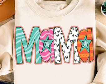 Colorful Mama Sublimation png, Checkered, Zebra Print, Dalmatian Dots, Custom Mama with Kid Names, Mothers Day, Preppy Mama Png, Retro Mama
