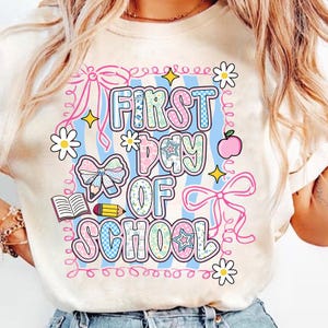Floral First Day of School Coquette Bow Design, Back to School Bundle Png, Girly Checkered Coquette, Pre-K Kindergarten 1st Grade Png