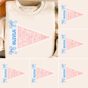 Preppy Pink Floral School PNG, Back to School Grade Bundle PNG, Custom School Spirit Teacher Pennant Png, Coquette grandmillenial Bow
