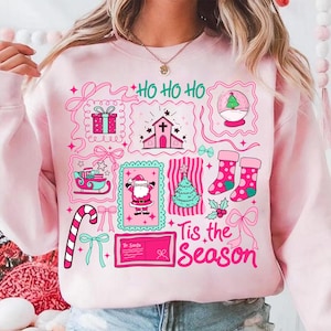 Pink Christmas Xmas Coquette Png, Christmas Trees Png, Tis The Season, Womens Holiday, Christmas Santa Ho Ho Ho,Christmas Gift, Sublimation