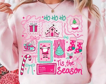 Pink Christmas Xmas Coquette Png, Christmas Trees Png, Tis The Season, Womens Holiday, Christmas Santa Ho Ho Ho,Christmas Gift, Sublimation