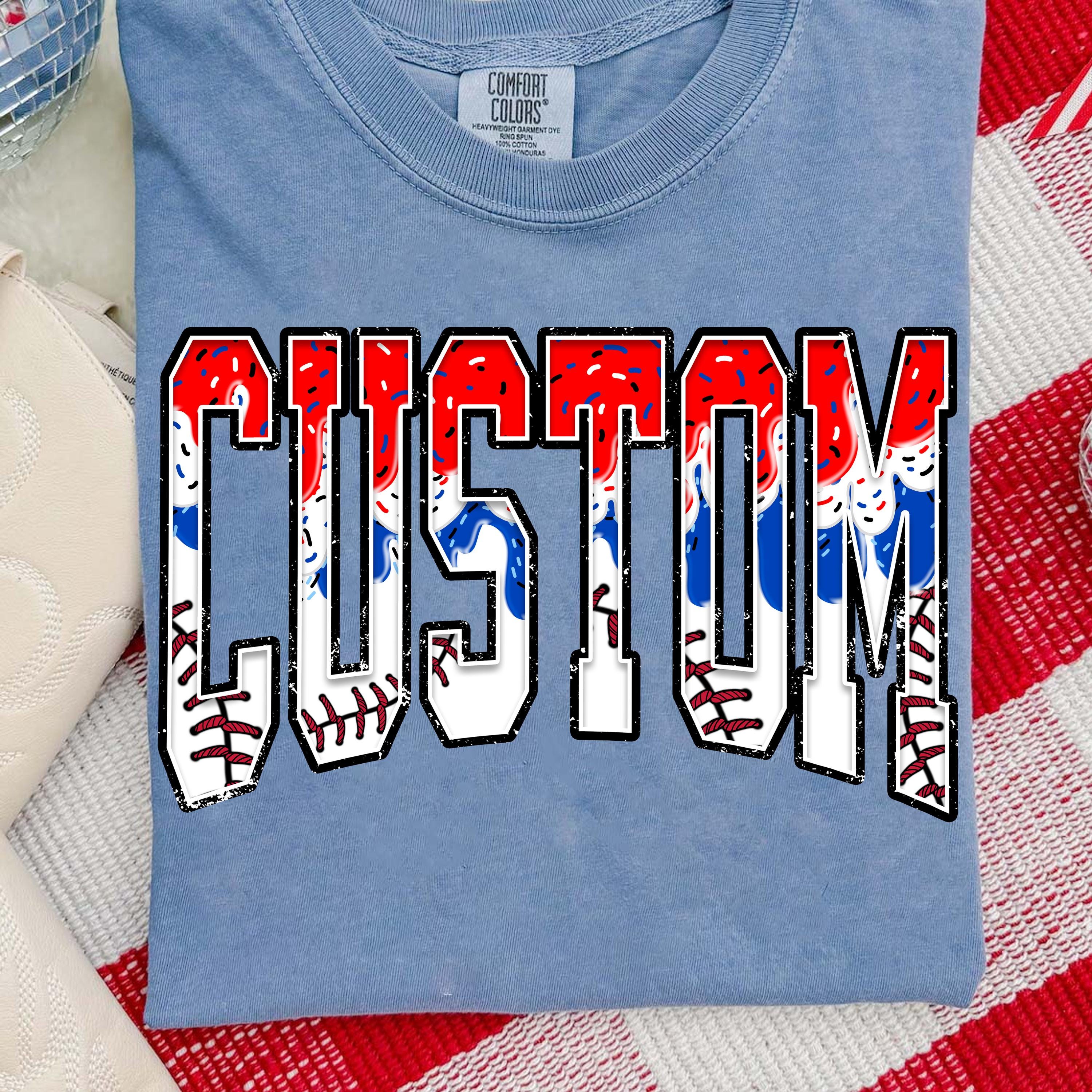 Custom Baseball Drip Varsity Glitter png, Baseball Ice Cream Drip png, Red White and Blue Drip, 4th July Drip png, Usa Baseball, Baseball