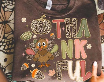 Preppy Thankful Leopard Turkey PNG, Leopard Pumpkins Autumn PNG, Preppy Thanksgiving PNG, Thankful Png, Faux Glitter, Coquette, Fall Pumpkin