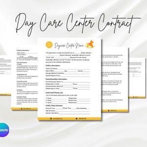 Daycare Contract, Childcare Form, Daycare Forms, Editable Daycare Agreement, Daycare Liability PDF