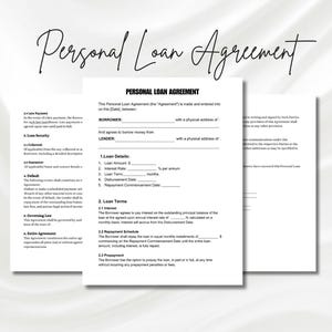 Persoonlijke leenovereenkomst, bewerkbaar persoonlijk leencontract, eenvoudige leenovereenkomst, promesse
