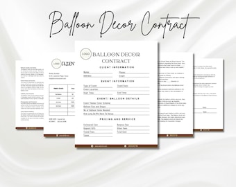 Editable Balloon Decor Contract Template, Balloon Artist Service Agreement, Balloon Decoration Service Agreement PDF