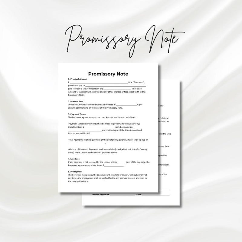 Promissory Note Template - Etsy
