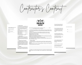Editable Construction Contract, Contractor Agreement, Construction Agreement Template, Remodeling Contract