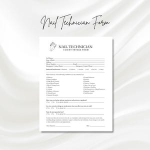Nail Technician Client Intake, Nail Tech Consultation Form, Manicure & Pedicure Nail Form PDF