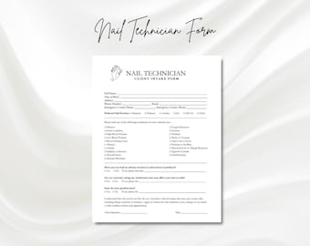 Nail Technician Client Intake, Nail Tech Consultation Form, Manicure & Pedicure Nail Form PDF