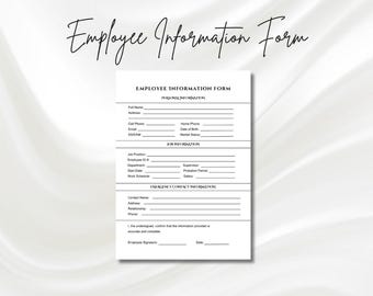 Formulier werknemersinformatie, onboarding werknemer, wervingssjabloon, papierwerk nieuwe aanstelling, pdf-HR-sjablonen