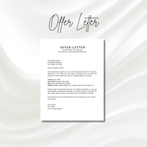 Modelo de carta de oferta, formulario de carta de oferta de empleo, oferta de trabajo, documento de nueva contratación, formularios de trabajo en formato PDF