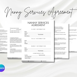 Nanny Service Contract, Nanny Service Agreement, Nanny Legal Form, Nanny Babysitter Form, Editable Contract Template
