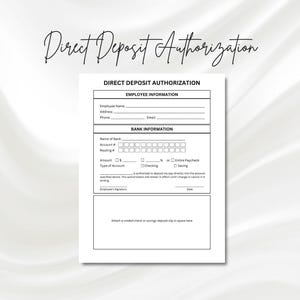 Direct Deposit Authorization Form, Employee Direct Deposit Form, Employer Payroll Authorization Form