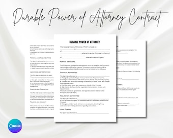 General Power of Attorney Template, Durable Power of Attorney Form, Customizable POA Form, Attorney Authorization Template