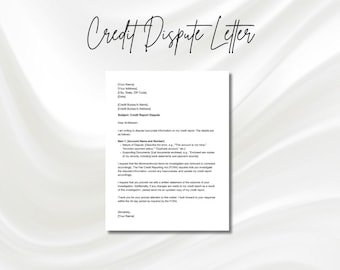 May include: A black and white credit dispute letter template with a handwritten title "Credit Dispute Letter". The letter includes a sample letter with instructions on how to dispute inaccurate information on a credit report.
