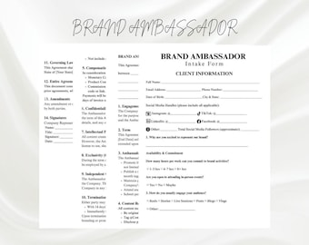 Brand Ambassador Contract Template, Brand Influencer Forms, Influencer Contract, Social Media Contract, Collaboration Contract