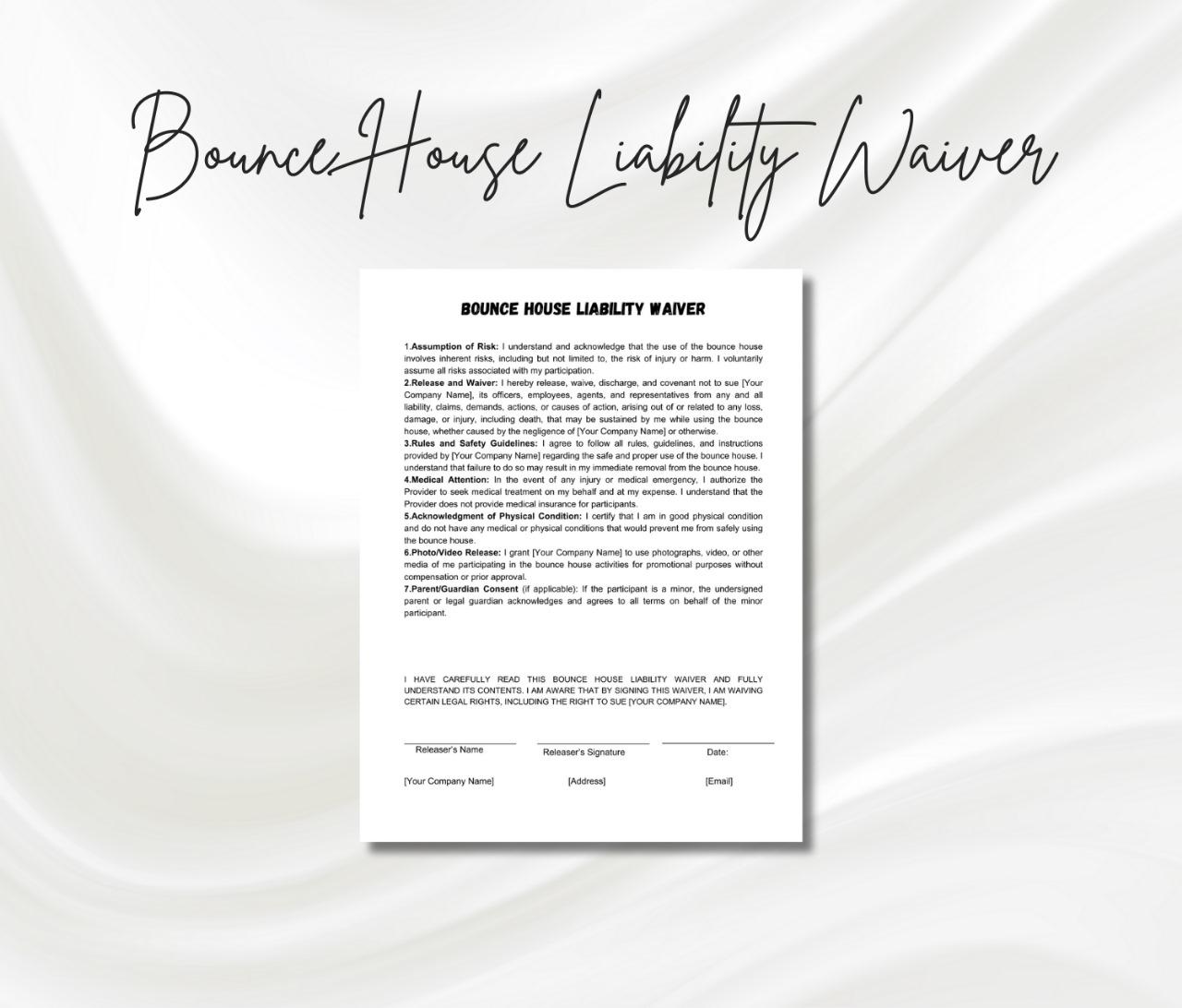 Bounce House Liability Waiver Form, Business Waiver Form, Party Rental Waiver, Bounce House Rules, Bounce House Liabiilty Form
