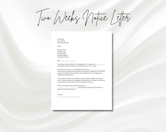 Two Weeks Notice Letter, Two Weeks Notice Letter, Resignation Letter, Job Notice Period Letter