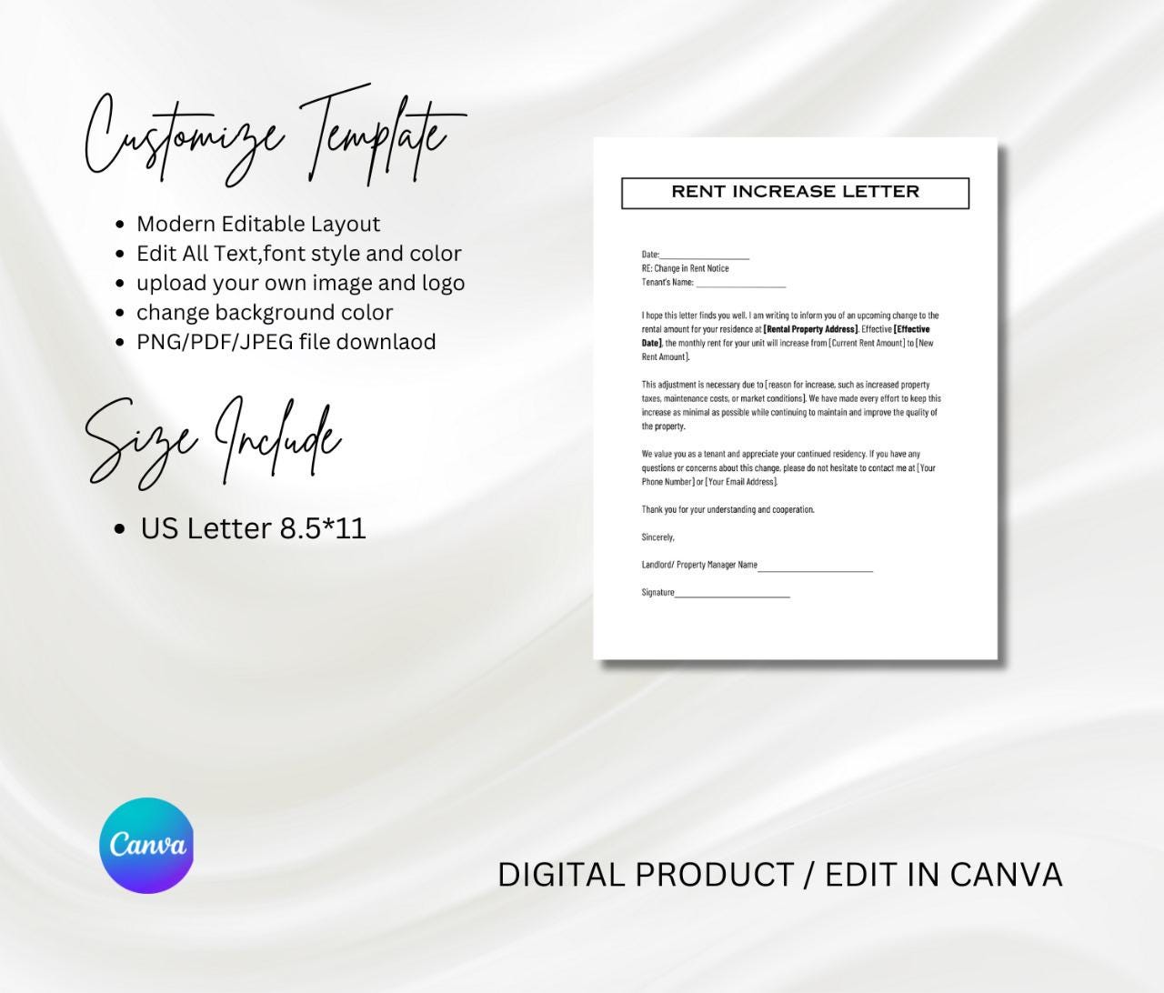 Editable Rent Increase Letter, Rent Increase Notice, Rental Increase ...