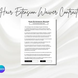 Plantilla de exención de responsabilidad para extensiones de cabello, formulario de consentimiento para extensiones de cabello, formulario de autorización para extensiones de cabello, acuerdo para extensiones de cabello