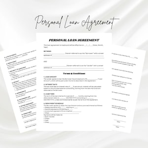 Persoonlijke leenovereenkomst, bewerkbaar persoonlijk leencontract, eenvoudige leenovereenkomst, promesse