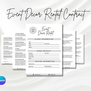 Contrato de alquiler de decoración para eventos, Contrato de alquiler de equipo para fiestas, Contrato de decoración para eventos