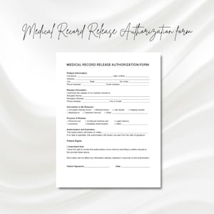Medical Records Release Authorization, HIPAA Compliant Medical Release Form, Authorization Form Hipaa