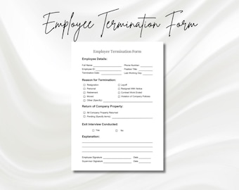 Employee Termination Form, Printable Employee Termination Form, Employee Off Boarding Form, HR Termination Form