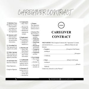 Editable Caregiver Contract, Nanny Contract Template, Caregiver Agreement, Caregiver Invoice Template, Nanny Form