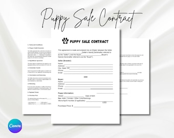 Puppy Sales Contract Printable, Puppy Deposit Contract, Puppy Sale Agreement, Puppy Purchase Agreement PDF