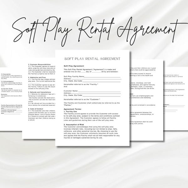 Soft Play Rental Agreement, Bounce House Rental Agreement, Inflatable Rental Agreement, Inflatable Contract