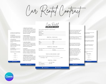 Car Rental Agreement Template, Car Rental Contract, Vehicle Rental Contract, Editable Vehicle Lease Form PDF