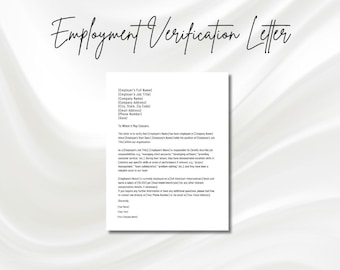 May include: A black and white employment verification letter template with placeholders for the employer's name, job title, company name, address, email address, phone number, and date.