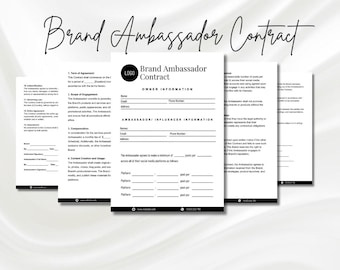 Brand Ambassador Contract Template, Brand Influencer Forms, Influencer Contract, Social Media Contract, Collaboration Contract