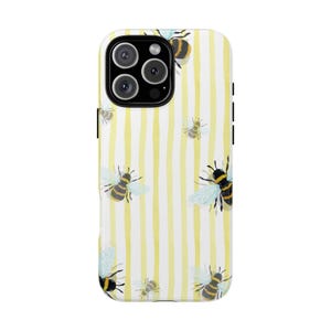 Bee Pattern Phone Case, Tough Cases, Yellow Bee Design, Cute Insect Gift, Phone Accessory, Spring Decor