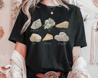 Käse Liebhaber T-Shirt, Geschenk für Foodie, schwarzes Grafik T-Shirt, Käse Brett Shirt, Food Lover Top, Käse Party T-Shirt