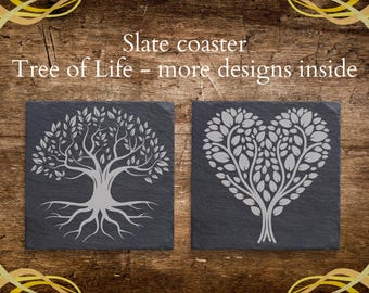 003 Slate Coaster, Coaster Tree of Life, Presente esotérico, Presente da natureza, Aniversário, Aniversário, Natal, Presente natural, Presente gravado a laser