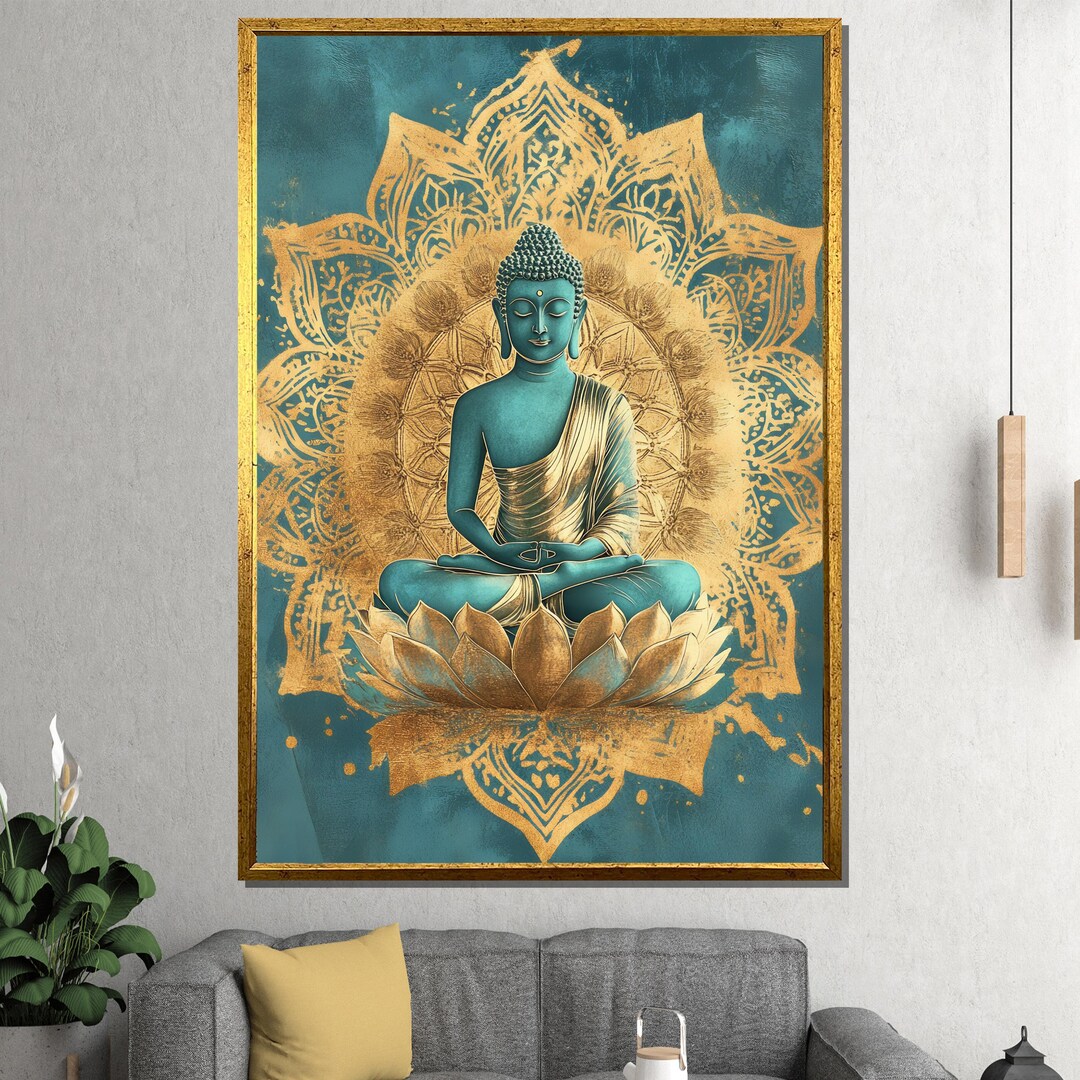 Golden Lotus Buddha Canvas Painting - Elegant Spiritual Wall Art Gift ...