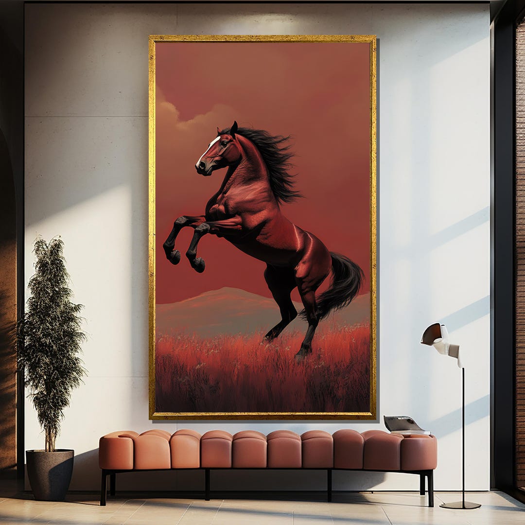 Wild Red Stallion Canvas Painting – Bold and Dynamic Wall Art for Horse ...