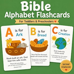 Bibel Alphabet Karteikarten | Druckbare Schriftkarten für Kleinkinder (Digitaler Download) |