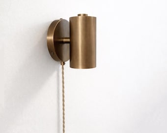 Solid Brass Wall Sconce -- Mid-Century Modern Plug-in Light -- Bedside Vanity Light. No.0154