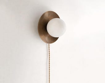 Mid Century Brass Wall Sconce, Plug-in Wall Lamp,Bedside Modern Lighting. No.0151