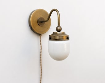 Mid Century Brass Wall Sconce, Plug-in Wall Lamp,Bedside Modern Lighting. No.0172