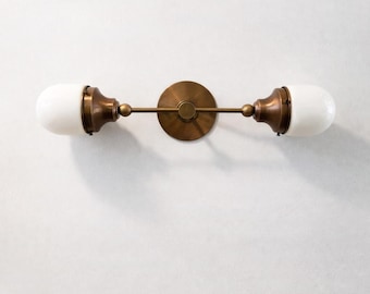 Solid Brass Wall Sconce -- Mid Century Double Wall Light  -- Bathroom Vanity lighting. No.0160