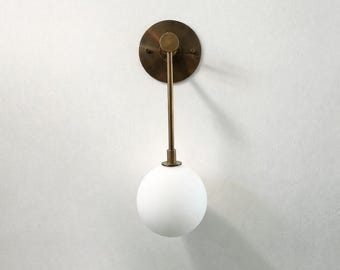 Handmade Solid Brass Wall Sconce -- Mid-Century modern Glass Globe Light. No.0157