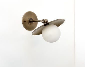 Adjustable Brass Wall Sconce – Mid-Century Modern Frosted Glass Light. No.0149