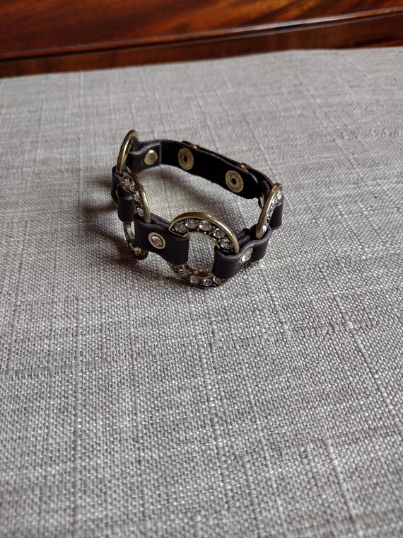 VINTAGE Guang Tong pewter, leather, crystal adjust