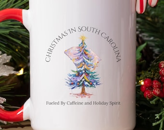 South Carolina Christmas Mug - Funny Holiday Coffee Cup, Christmas Tree Mug, 11oz & 15oz Ceramic Mug, State Pride Christmas, Teacher Gift